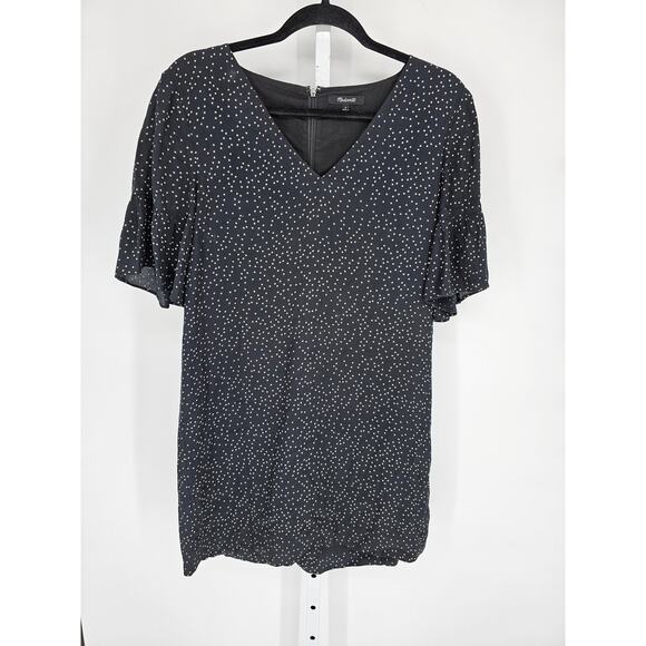 Madewell Sz 4 Navy White polka dots Shift Mini Dress, fully lined - Picture 1 of 5